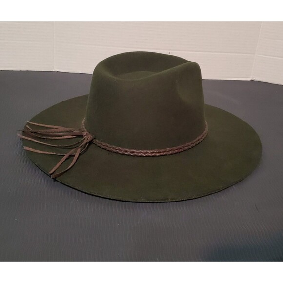 Brixton Wool Felt Fedora Hat Size XS Wide Brim Moss Green Boho Outback Western